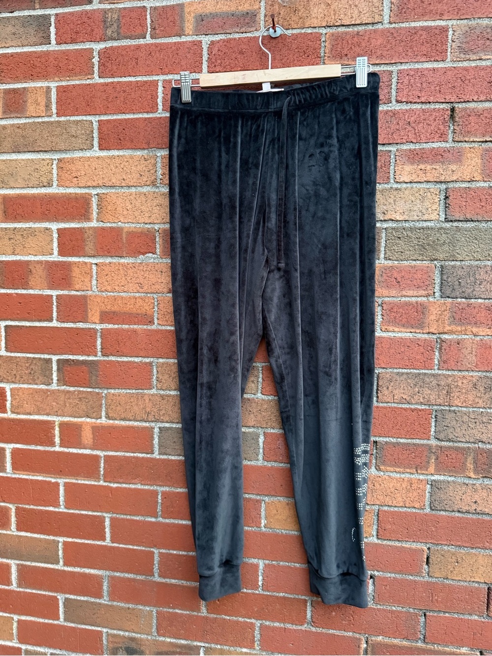 Juicy Couture Black Velour Sleep Jogger Pants Rhinestone Logo Size Small